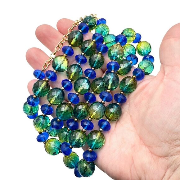 Vintage Joan Rivers Womens Necklace Gold Tone Blue Green Ombre Czech Glass - Picture 1 of 5
